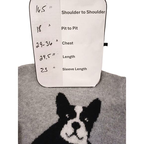 Bulldog Frenchie Dog Sweater Sz S Gray Novelty Long Sleeves Cottage Whymsical - Picture 7 of 10